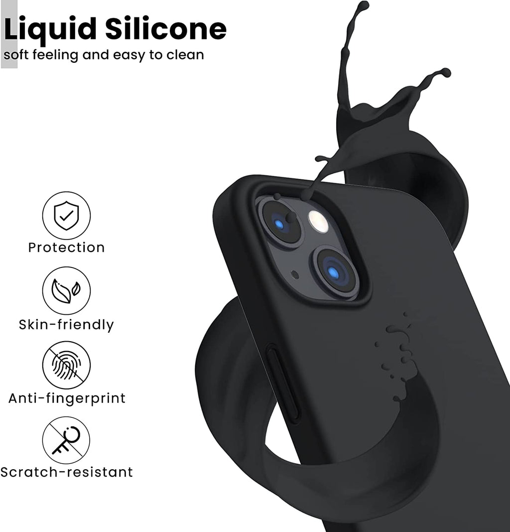 Shockproof Liquid Silicone Designed for Iphone 13 Case Gel Rubber Anti-Shock Cover Case Drop Protection 6.1Inch-Black
