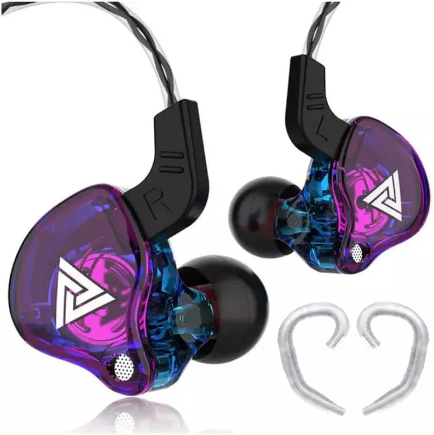QKZ AK6 HD Bass Gaming Earphones with Ear Holders - 3.5mm Wired Connectivity - Purple, Transparent