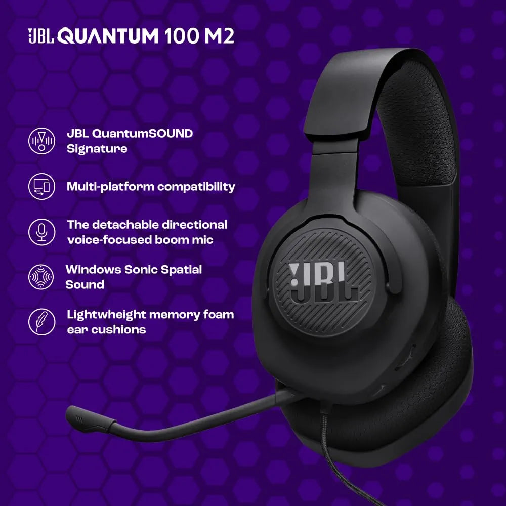 JBL Quantum 100M2 Wired Over-Ear Gaming Headphones, Black