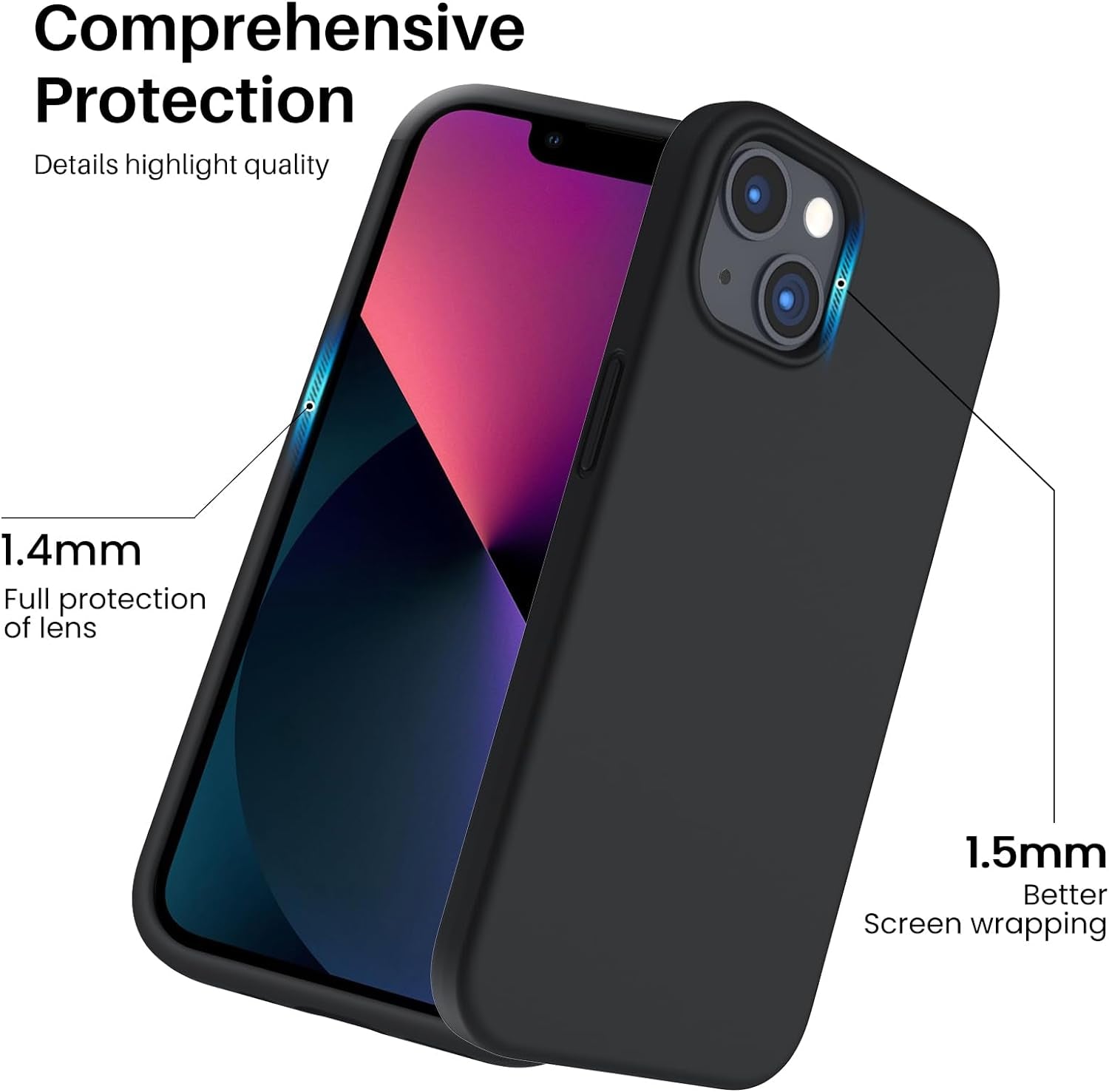 Shockproof Liquid Silicone Designed for Iphone 13 Case Gel Rubber Anti-Shock Cover Case Drop Protection 6.1Inch-Black